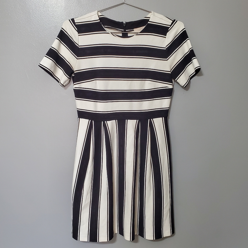LOFT Black and White Striped Dress Womens Size 4P